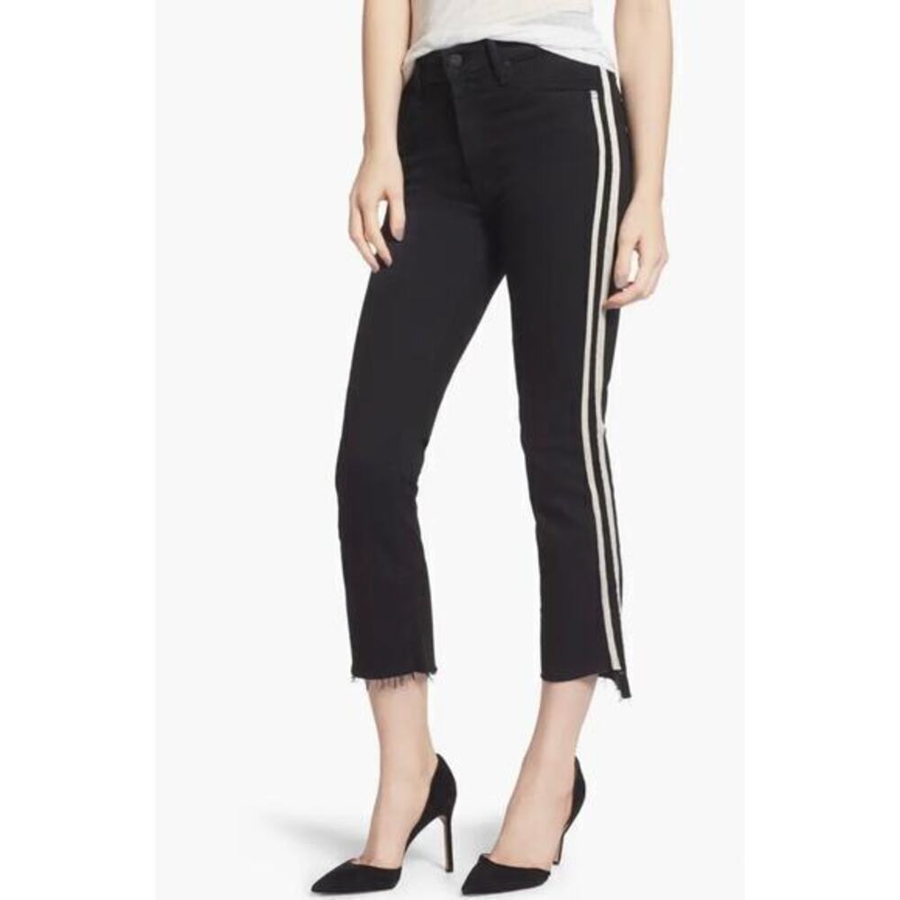 MOTHER Black Ankle Jeans with White Stripes
